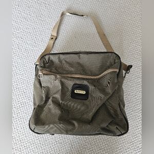 Vintage Samsonite Canvas Shoulder Bag Travel Beige Green 70s